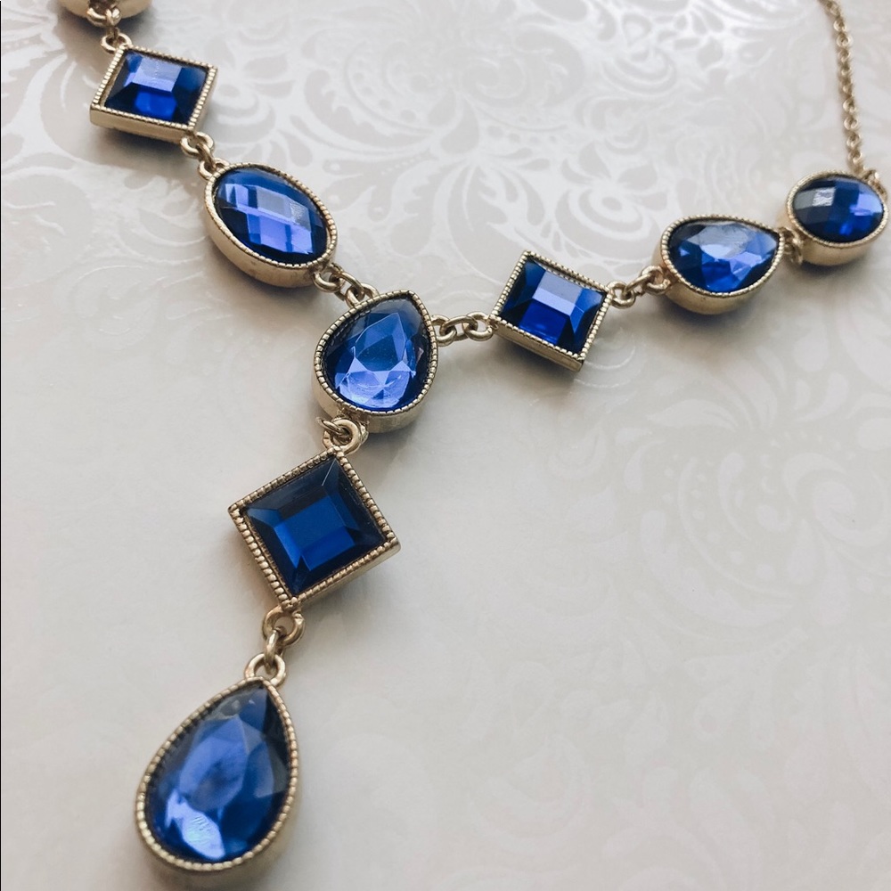 Sapphire Blue Y-Necklace. Costume Jewelry.
